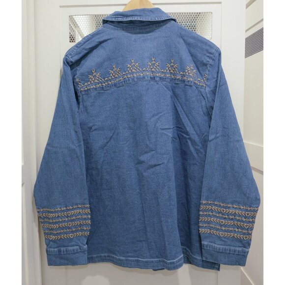 Canyon Retreat Blue Jean Jacket Shacket L Large Embroidered Dessert Boho Cotton - Picture 4 of 6